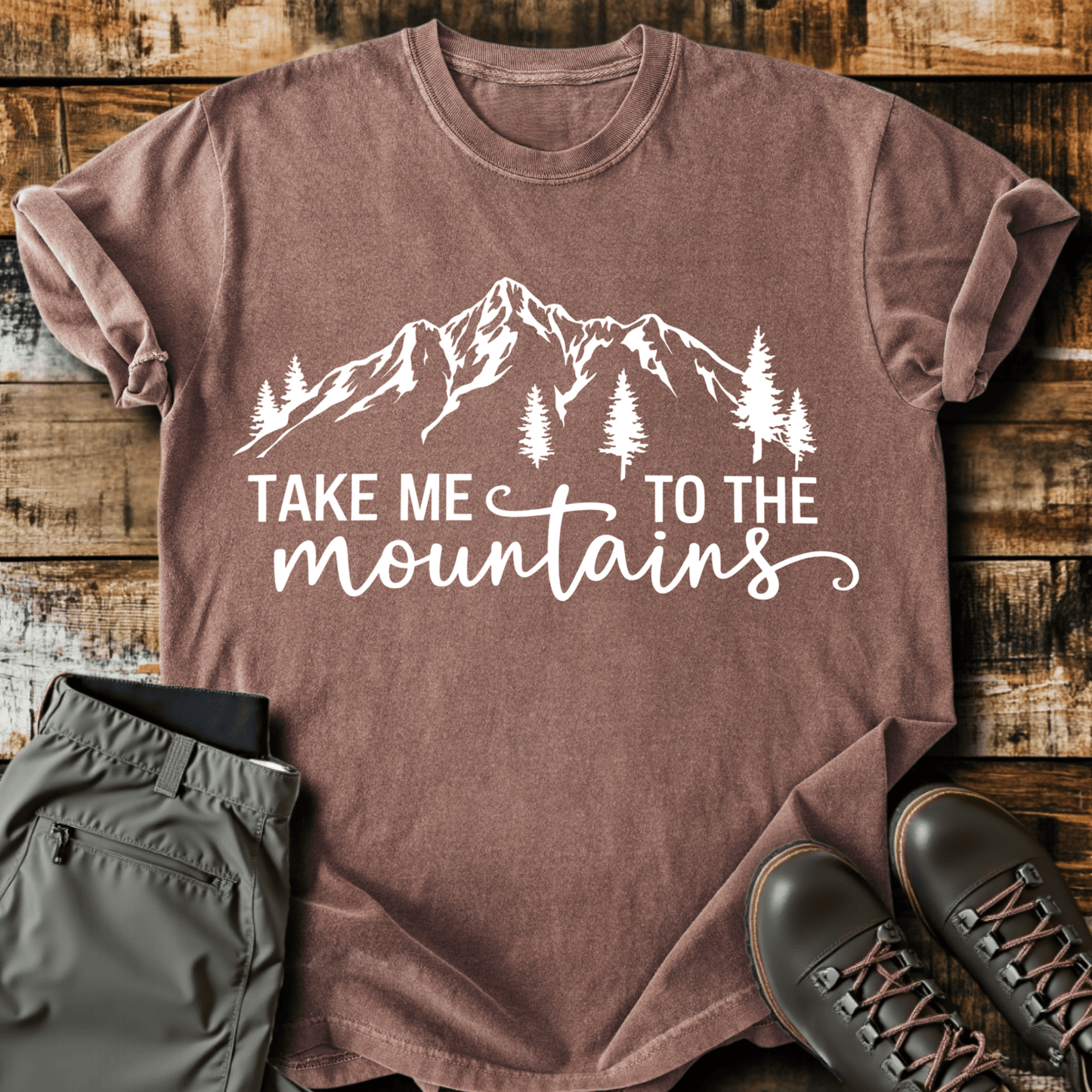Take Me To The Mountains Script T-Shirt