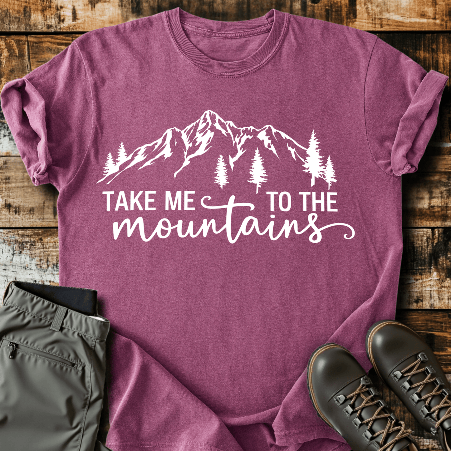 Take Me To The Mountains Script T-Shirt