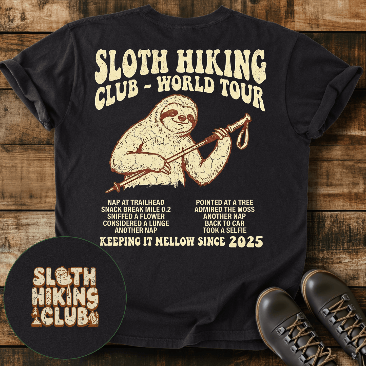 Sloth Club World Tour Back Print T-Shirt