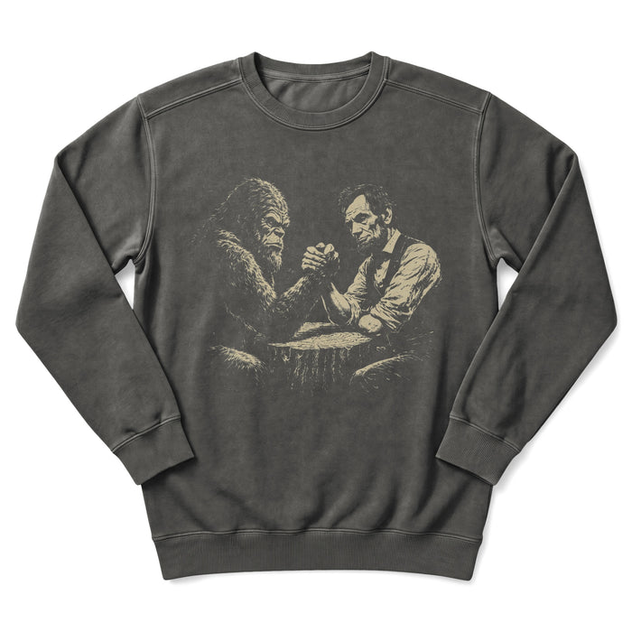 Bigfoot And Abe Lincoln Arm Wrestling Sweatshirt